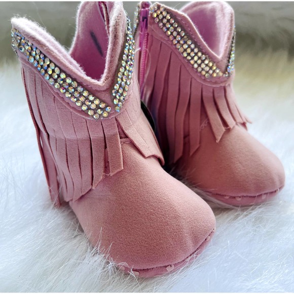 Baby Girls Pink Fringe Boots 0-6 Months - Picture 1 of 3